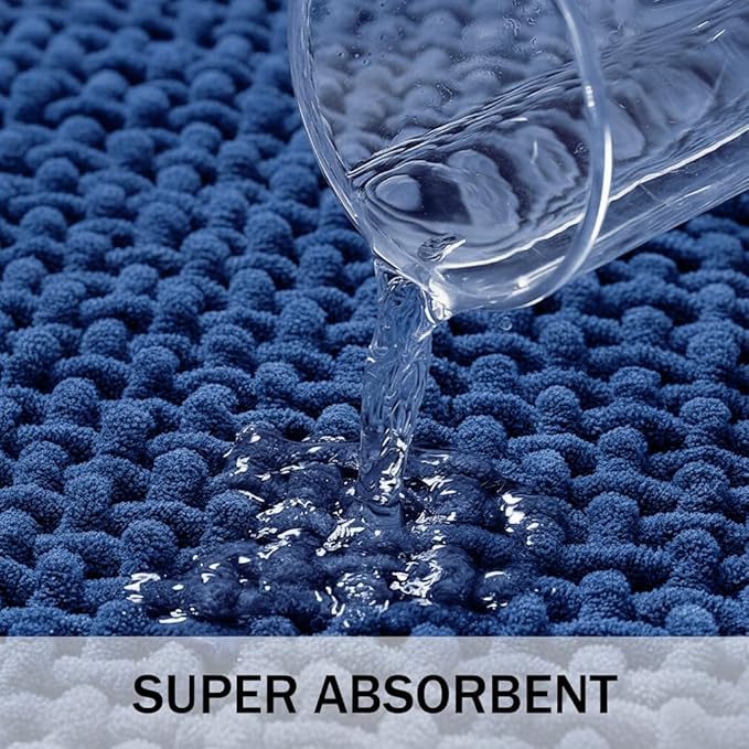 Bathroom Rugs Non Slip Washable, Super Absorbent Thin Bath Mat for Small Quick Dry Low Pile Bathroom Rug, (Navy Blue, 47″x20″)
