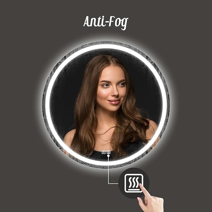 APRILSOUL 24 Inch Round LED Bathroom Mirror with Lights, Makeup Mirror with Front and Backlit, Anti-Fog, 3 Colors and Dimmable Light