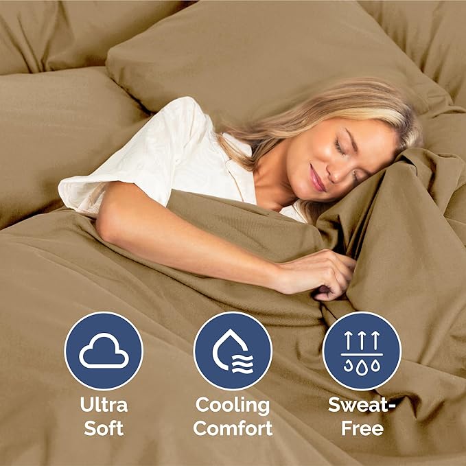 King Size 4 Piece Sheet Set - Extra Soft, Breathable & Cooling Sheets - Hotel Luxury Durable Bed Sheets for Women & Men - Deep Pockets, Easy-Fit & Wrinkle-Free Sheets - Caramel Oeko-Tex Bed Sheet Set