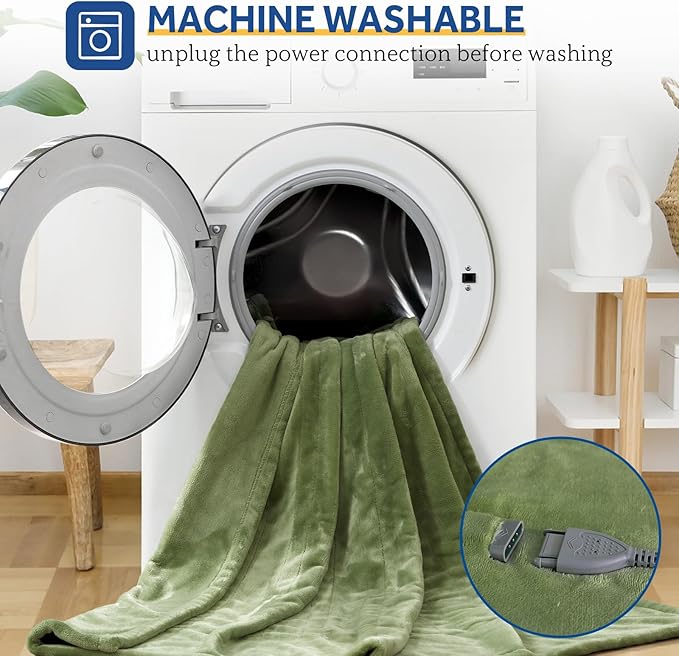 Sealy Electric Blanket Heated Throw, Soft Flannel Heating Blanket with 6 Heat Settings & 2-10 Hours Auto Shut Off, Fast Heating & Machine Washable, 50x60 Inch, Green