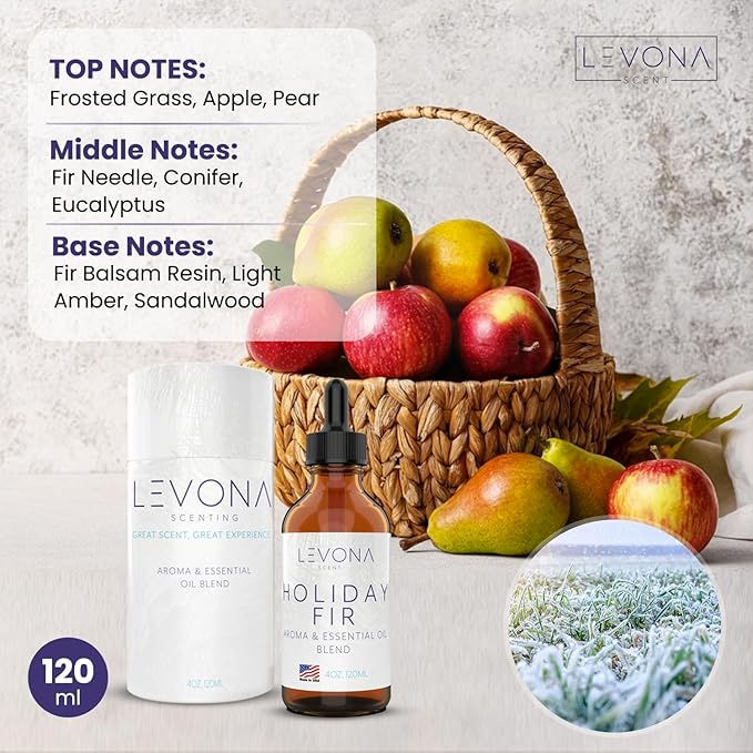 Levona Scent Christmas Essential Oils for Diffuser: Holiday Fir Essential Oil for Diffusers for Home - Essential Oils with Notes of Sandalwood & Amber Oil - Winter Fir and Balsam Fragrance - 120Ml