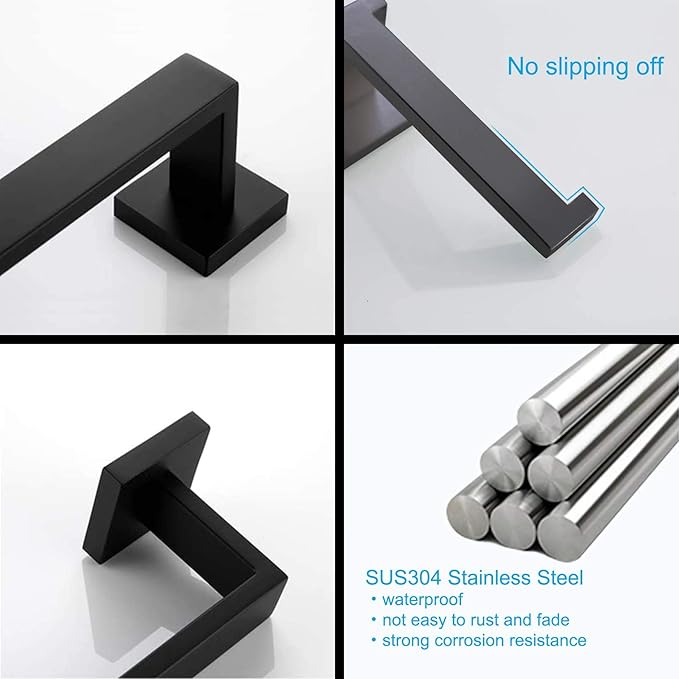 Ralbay Bath Towel Bar, Premium Stainless Steel 5 Pieces Bathroom Hardware Accessories Set Wall Mounted Towel Bar Set, Matte Black