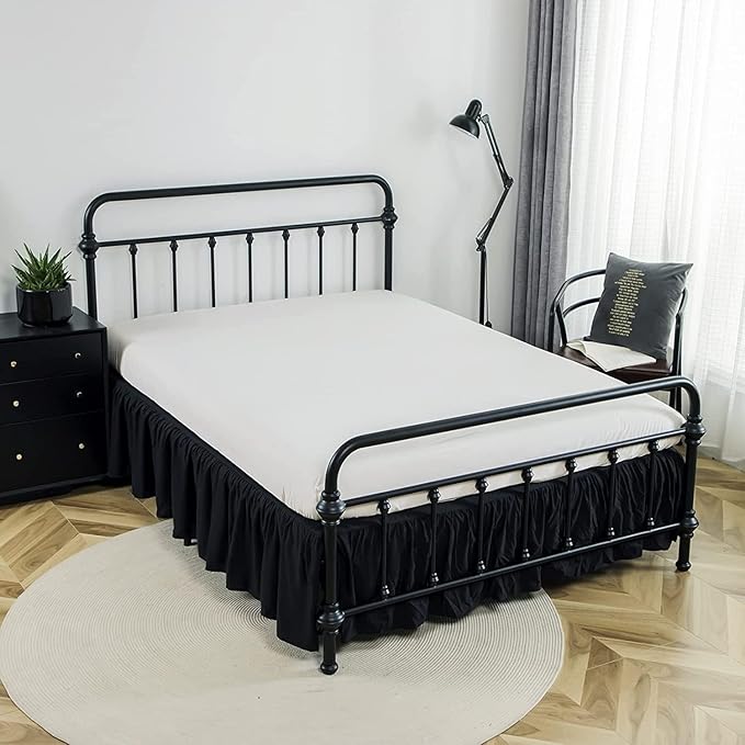 Bed Skirt Twin Size Ruffled Bed Skirt with Split Corners, 16 Inch Drop Dust Ruffle Bed Skirt with Platform, Black, Twin - 16" Drop