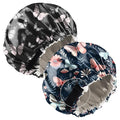 2 PCS Bonnets for Women Girls Satin Hair Bonnet Silk Adjustable Elastic Double Layer Hair Wrap Sleep Cap Comfort Cute-Flower Butterfly