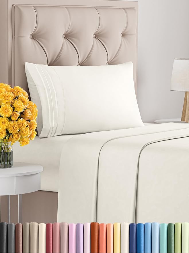 Twin Size 3 Piece Sheet Set - Extra Soft, Breathable And Cooling Sheets - Hotel Luxury Durable Bed Sheets for Women & Men - Deep Pockets, Easy-Fit & Wrinkle-Free Sheets - Ivory Oeko-Tex Bed Sheet Set