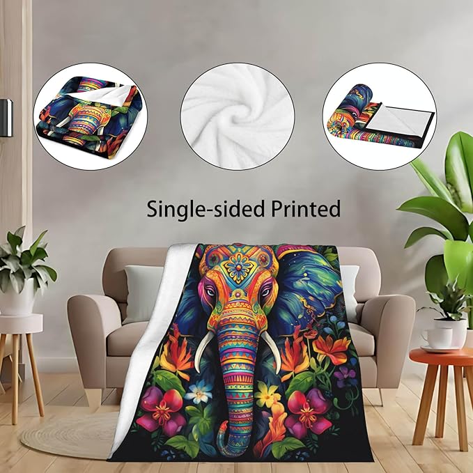 Elephant Throw Blanket, Elephant Birthday Gifts for Women and Men, Lightweight Fleece African Home Decor, Printed, Washable, No-Pilling, 50x60 inches