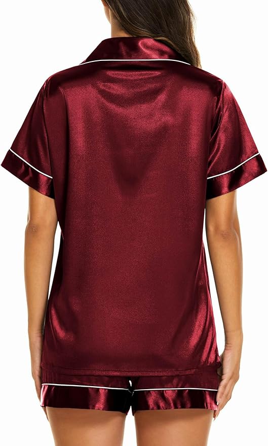 Ekouaer Pajamas for Women Set Silk Satin Pjs Shorts Sleepwear 2 Piece Loungewear S-XXL