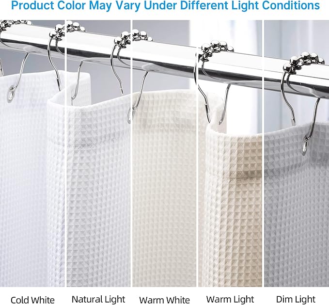 AmazerBath Waffle Shower Curtain - White, Heavy Duty Fabric, Hotel Quality for Bathroom, 72 x 65 Inches