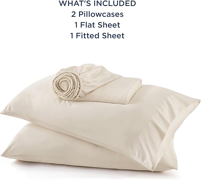 Bedsure Full Size Bed Sheets, Cooling Sheets, Rayon Derived from Bamboo, Breathable & Soft, Deep Pocket Up to 16 Inches, Hotel Luxury Silky Bedding for Hot Sleepers, Light Beige