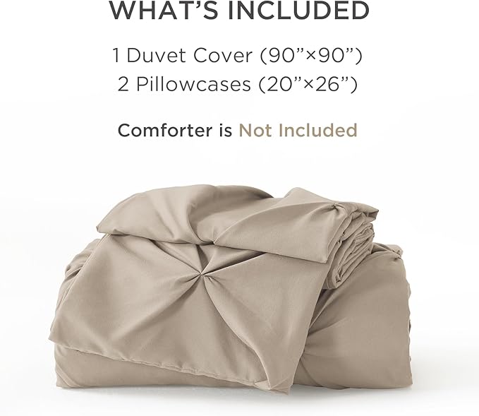 Litanika Khaki Pinch Pleat Duvet Cover Queen(90x90Inch), 3 Pieces(1 Duvet Cover, 2 Pillowcases) Luxurious Pintuck Bedding Set, Soft Microfiber Duvet Cover with Zipper Closure & Corner Ties