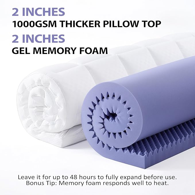 downluxe 4 Inch King Memory Foam Mattress Topper Pro Dual Layer 2 Inch Cooling Gel Egg Crate Memory Foam Plus 2 Inch Pillow Top Medium Firm with Deep Pocket