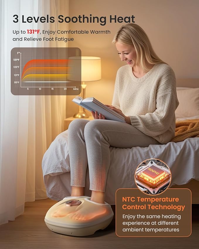 RENPHO Foot Massager Machine with Heat [2026 Upgraded], Shiatsu Foot Massager for Plantar Fasciitis, Christmas Gifts for Women, Cordless Control, Voice Control (New)