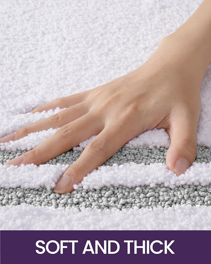 DEXI Oval Bath Mats for Bathroom, 24x43 Absorbent Bath Mat, Washable Microfiber Bathroom Rug with Non Slip Backing for Shower Floor, Light Grey