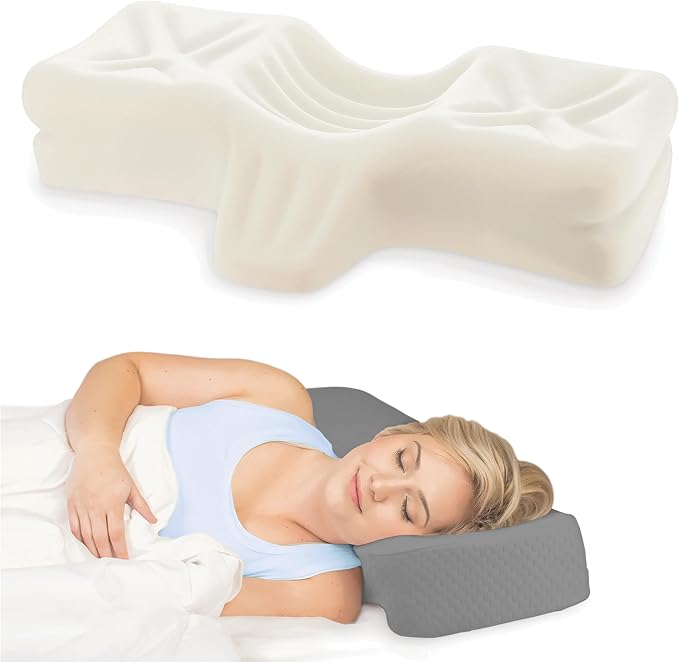 Therapeutica Lite Cervical Orthopedic Foam Pillow - Neck Support Pillow for Side & Back Sleepers - Ergonomic Pillow for Neck Support, Relief, & Spinal Alignment – Petite Size, Medium Firmness, Gray