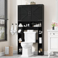 Over The Toilet Storage Cabinet, Farmhouse Storage Cabinet Over Toilet with 2 Barn Doors ，Toilet Paper Holder Stand，Home Space-Saving Toilet Rack, for Laundry, Restroom, Bathroom.Black