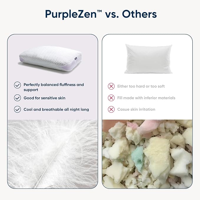 Vesta PurpleZen Eco-Luxe Down Pillow, Supportive, Adaptable, and Plush Pillow for Back, Stomach, or Side Sleepers, Washable Cooling Cover, Medium Profile (4.5" Height) & Soft (Pack of 1)
