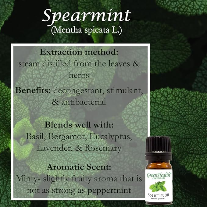 Spearmint Essential Oil – 1 Gallon (128 fl oz) – 100% Pure & Uncut – Bulk Size for Diffusers, Aromatherapy, and DIY – GreenHealth