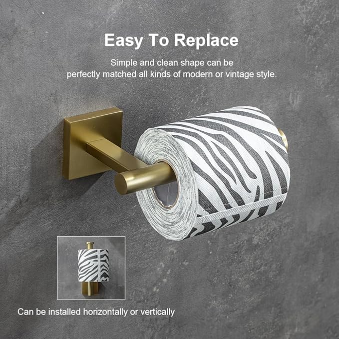 Luxury Brushed Gold Toilet Paper Holder Wall Mounted Bathroom Toilet Paper Roll Holder Toilet Tissue Holder Warm Elegant Finish 304 Stainless Steel Tissue Roll Holder for Bathroom Washroom Kitchen