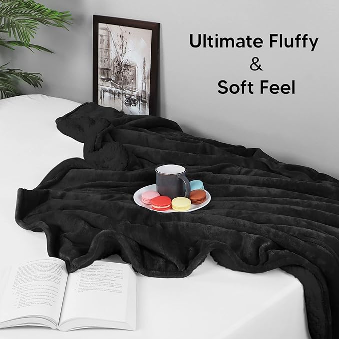 Utopia Bedding Sherpa Blanket Throw Size (Black, 50x60 Inches) - Soft Lightweight Plush Fleece Reversible Blanket for Bed, Sofa, Couch, Camping and Travel