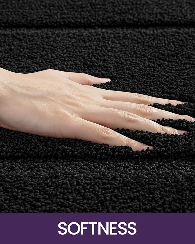 DEXI Bathroom Rugs 43x24, Washable Non Slip Bath Mat for Shower Floor, Absorbent Quick Dry Bathmat with Rubber Backing, Ultra Soft Plush Carpet for Tub, Black