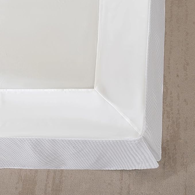 Queen Bed Skirt, Wrap Around Bed Skirt with Pleated Corner, 16 Inch Drop Pleated Waffle Weave Bedskirts, Anti-Slip, Microfiber, White, 16'' Queen