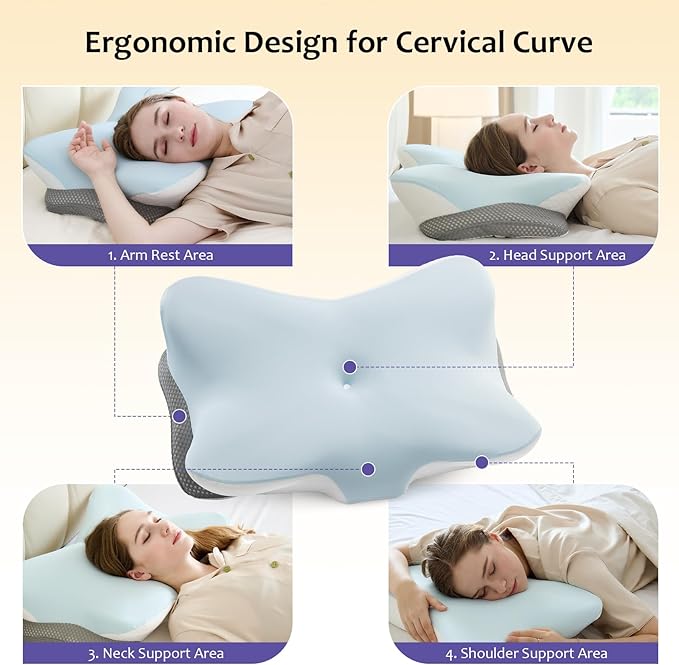 Cervical Pillow for Neck and Shoulder,Contour Memory Foam Pillows,Ergonomic Neck Support Pillow for Pain Relief, Side Back Stomach Sleepers with Pillowcase