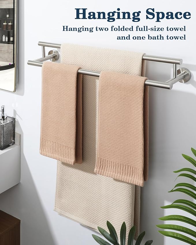 Alise Double Bath Towel Bars,20 Inch Towel Racks for Bathroom Wall Mounted,SUS304 Stainless Steel Towel Holder,Space-Saving Towel Hanger,Modern Decor Towel Rod,Brushed Nickel Towel Rail,GYT6902-500-LS