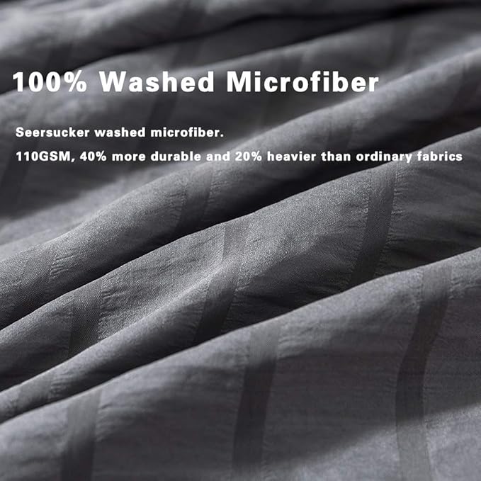AveLom Dark Gray Duvet Cover Twin Size (68 x 90 inches)，2 Pieces (1 Duvet Cover, 1 Pillow Case) Stripe Textured Soft Washed Microfiber Grey Duvet Cover with Zipper Closure Corner Ties