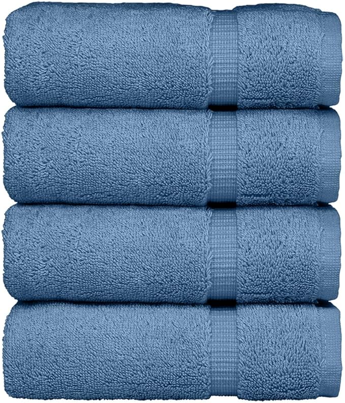 Luxury Hotel & Spa Ultra Soft Hand Towels 100% Turkish Cotton - Wedgewood - Set of 4