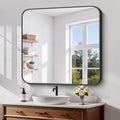 Koonmi Black Framed Bathroom Mirror - 36x36 Inch Shatterproof Tempered Glass Vanity Mirror for Bathroom Sink, Wall Mounted with Matte Aluminum Alloy Frame, No Distortion, Modern Decor
