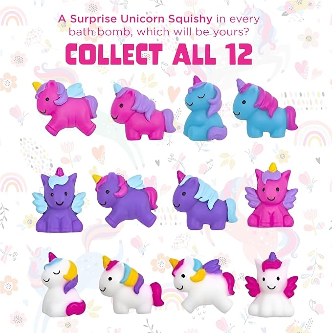 Unicorn Bath Bombs for Girls with Surprise Toys Inside (6 Pack) - Large Bubble Bomb for Kids, Gentle and Safe, Made in USA, Fizzies, Fruity Scents, Won't Stain Tub - Ideal Gift by Two Sisters