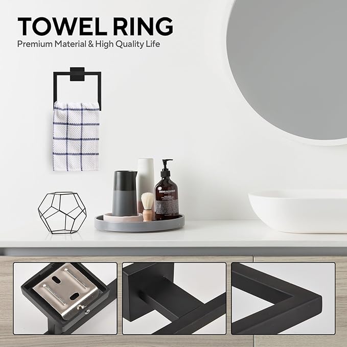 5 Pieces 23.6-Inch Bathroom Hardware Accessories Set,Black TStainless Steel Bathroom Hardware Set,Bath Towel Bar Kit