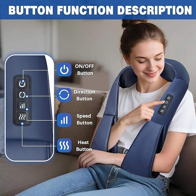 Joyset Shiatsu Neck and Back Massager with Heat,Electric Shoulder Massager for Pain Relief Deep Tissue,3D Kneading Massage with Cloth Cover Easy to Clean Best Gift for Men Women Parents (Blue)