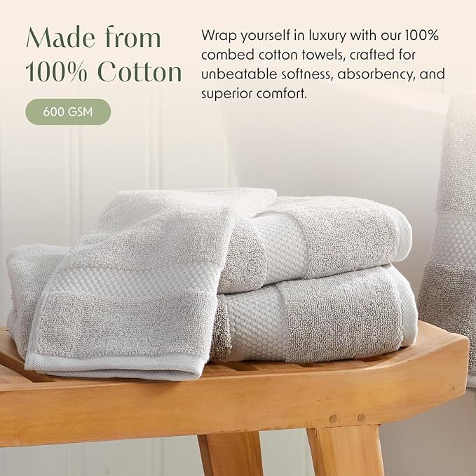 Springtree Home Grey Bath Towels Set of 4 | Classic Hotel Bath Towels | 100% Combed Cotton | Absorbent Quick-Dry Gray Towels for Bathroom | Oeko-TEX® Standard 100 Cotton | Cynewski Collection - Grey