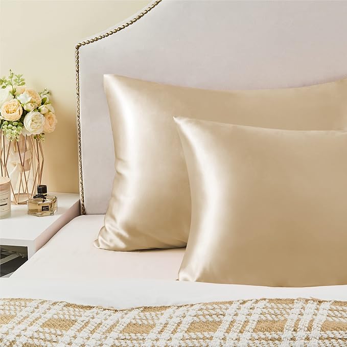 BEDELITE Satin Pillowcase for Hair and Skin, Super Soft and Cooling Similar to Silk Pillow Cases 2 Pack with Envelope Closure, Gift for Women Men(20"x40" King Size, Champagne)