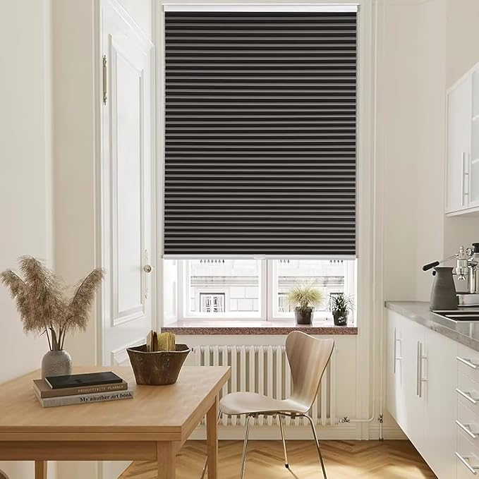 MYshade 1.5-Inch Cellular Cordless Blackout Shades,Thermal Insulating Noise Reducing Waterproof Blinds,Honeycomb Window Treatments for Indoor Light Control (Black-22 W x 50" H)