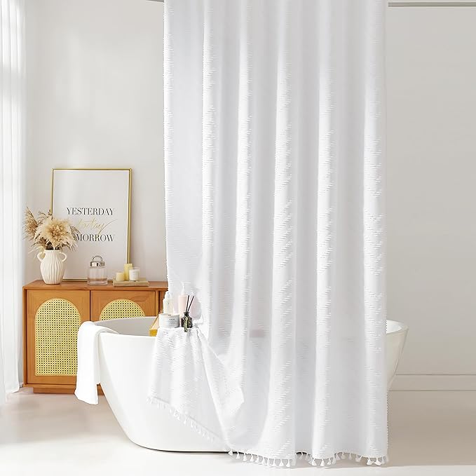 Stall Shower Curtain 36x72 White Fabric Shower Curtain Stall Size Cloth Shower Curtains Tufted Chevron Striped Textured Modern Farmhouse Minimalist for Bathroom Decor