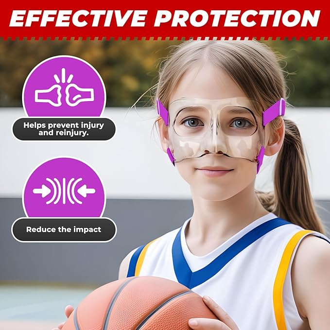 WR01B Girls Nose Guard for Broken Nose Adjustable Basketball Soccer Sports Face Mask with Padding for Youth Teens