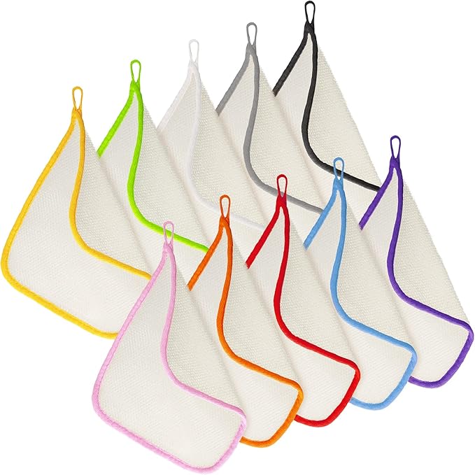 Tatuo 10 Packs Exfoliating Wash Cloths for Body and Face Facial Bath Scrub Soft Weave Loofah Towel Exfoliate Bath Towel Remove Dead Skin Wash Cloth for Women Man (Colorful Edge)