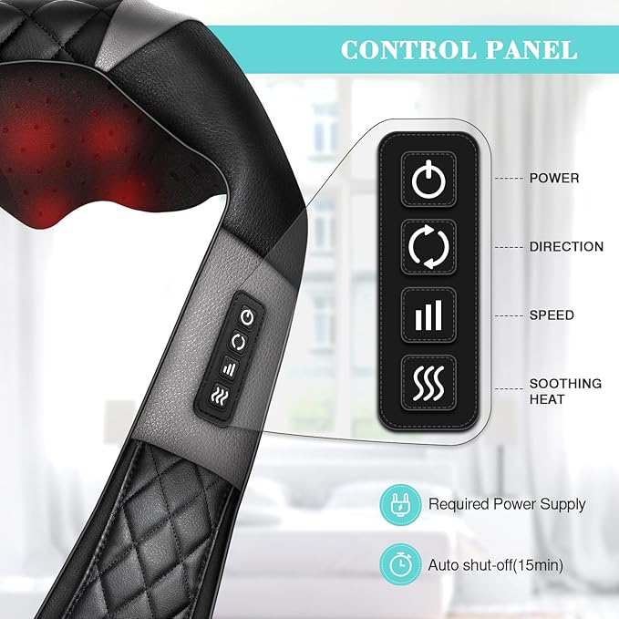 Shiatsu Neck and Back Massager with Heat, Electric Deep Tissue 4D Kneading Massage Pillow for Shoulder, Leg, Body Muscle Pain Relief - Best Gifts for Women Men Mom Dad (Black Grey)