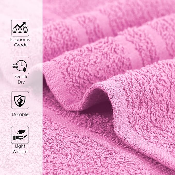 24 Pack Pink Hand Towels 100% Cotton Spa Towel – 16x27 inches Highly Absorbable Facial Towels Gym, Hair, Face, Bulk Small Towels (Not Bleach Proof)