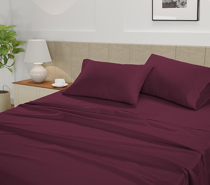 LANE LINEN Queen Size Sheet Set – 450 Thread Count Natural 100% Cotton Sheets, Cooling Bed Sheets, Durable Bedding for Daily Use, Fade Resistant, Snug Fit 15" Deep Pocket Fitted Sheet – Windsor Wine