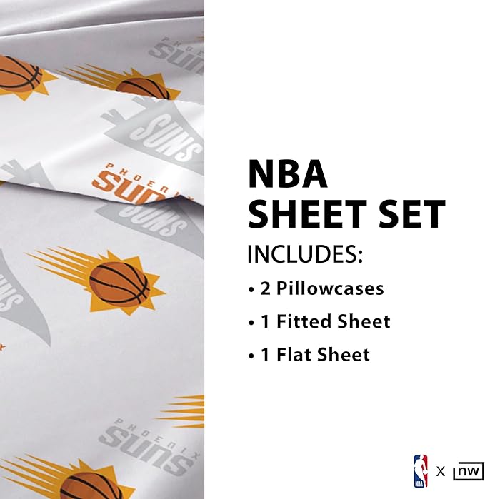 Northwest Officially Licensed Phoenix Suns NBA Queen Size Sheet Set – Soft Team Logo Bedding for Dorms, Bedrooms, Fan Caves & Game Day Style