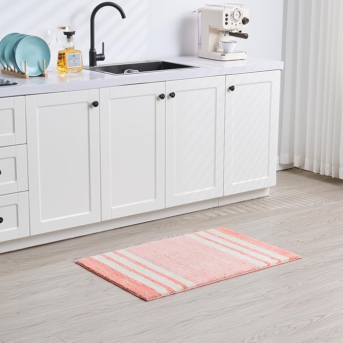 CozeCube Bath mats for Bathroom Non Slip, Fluffy Absorbent Microfiber Bath mat Washable, Aesthetic Bathroom Rugs, Large Blossom Pink Striped Bath mat, Blossom Pink, 36" x 24"