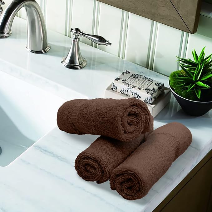 Luxury Hotel & Spa Collection, 100% Turkish Cotton 700 GSM Cloth, for Body wash, Makeup Remover & Facial Cleaning, Baby, face, Dobby Border Soft washcloths Towel Set 13" X 13", Cocoa, Set of 6