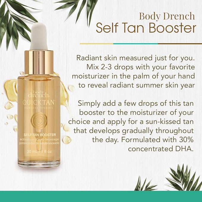 Body Drench Quick Tan Self Tanner Booster Drops – Add to Lotion for Gradual Glow, Sunless Self Tanning Enhancer for Face & Body, 1 fl oz