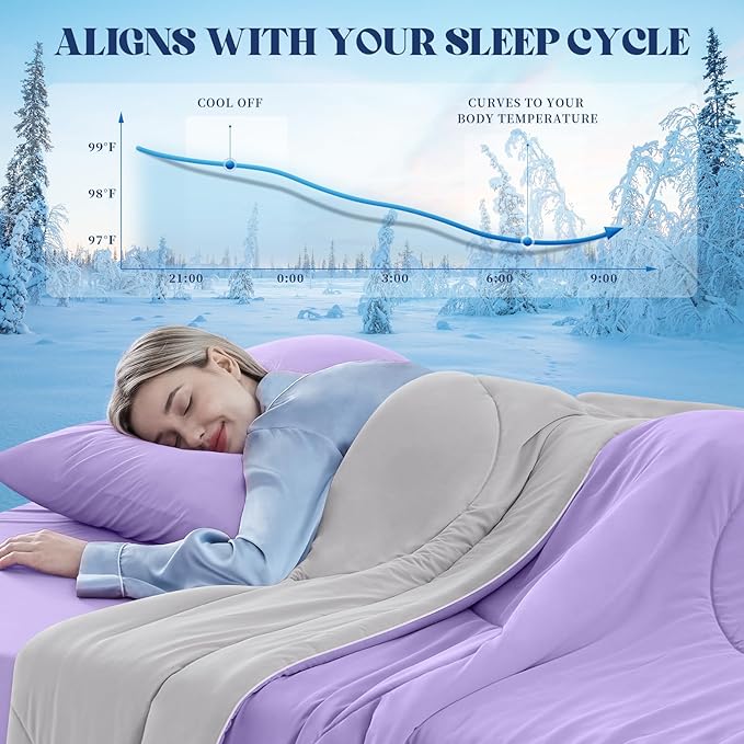 Cooling Comforter Twin Size, Double-Sided Cooling Blanket for Hot Sleepers & Night Sweats, Arc-Chill Q-Max > 0.4 Breathable Ice Blanket, Lightweight Cold Comforter (68''x90'', Purple)