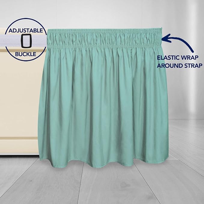 PureFit Wrap Around Ruffled Bed Skirt with Adjustable Elastic Belt - 22 Inch Drop Easy to Put On, Wrinkle Free Bedskirt Dust Ruffles, Bed Frame Cover for Twin, Twin XL and Full Size Beds, Baby Blue
