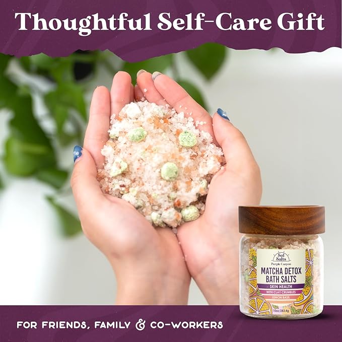 Purple Canyon SolSalts Matcha Detox Bath Salts with Clay Crumbles | Lemon Basil Scented Soak with Green Tea & Grape Seed Oil