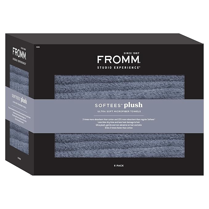 Fromm Softees Plush Microfiber Towels for Hair Salon, Barber, Spa, Ultra Soft Hair Wrap for Drying Hair, Hands, Face, Granite, 20 x 34 Inches, 6 Pack